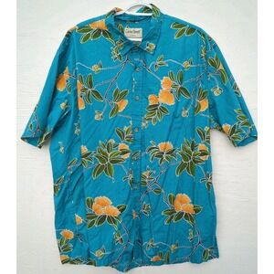 vintage hawaiian shirt ‎ 2xl Cooke  street 100% cotton  Teal Ohi'a Lehua